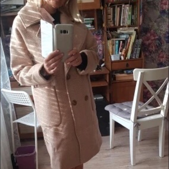 Coat stripe thick wool blend womens jacket khaki - Picture 9 of 9